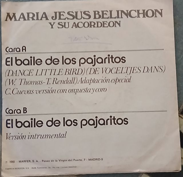 Maria Jesús y su acordeón. Vinilo single