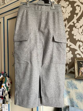 Falda midi gris invierno Mango
