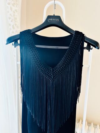 Vestido feria flamenca flecos negro elegante