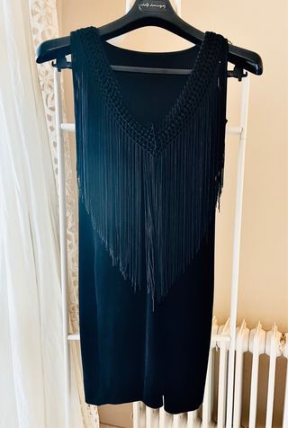 Vestido feria flamenca flecos negro elegante