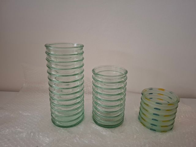 Set de 3 jarrones de vidrio anillado