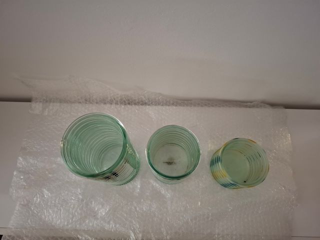 Set de 3 jarrones de vidrio anillado