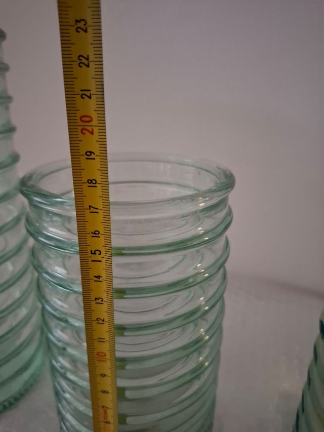 Set de 3 jarrones de vidrio anillado