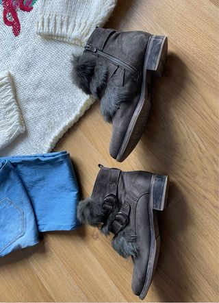 Botines pelo pelito verde oscuro caqui T.38