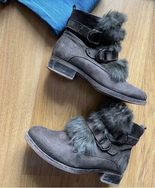 Botines pelo pelito verde oscuro caqui T.38