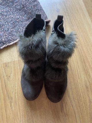 Botines pelo pelito verde oscuro caqui T.38