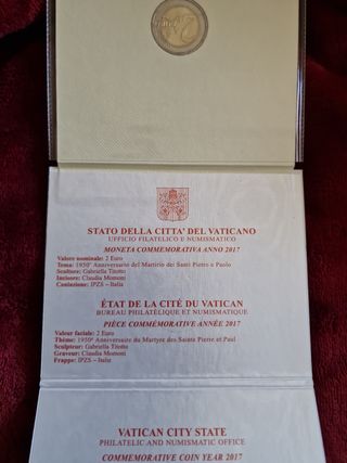 Moneta commemorativa 2 E. VATICANO 2017.