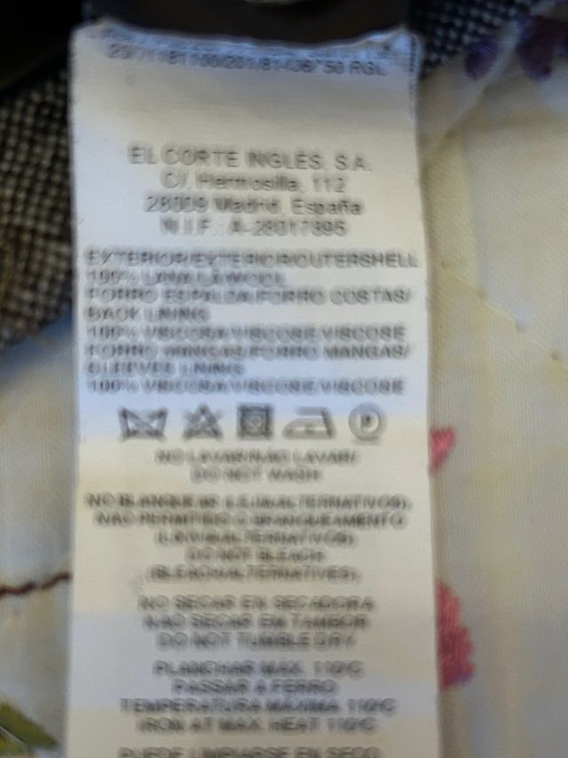 Chaqueta Lana Corte Inglés