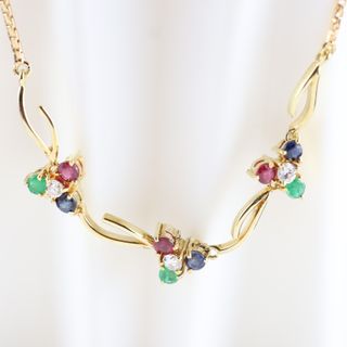 Gargantilla oro y diamantes, esmeraldas, zafiros