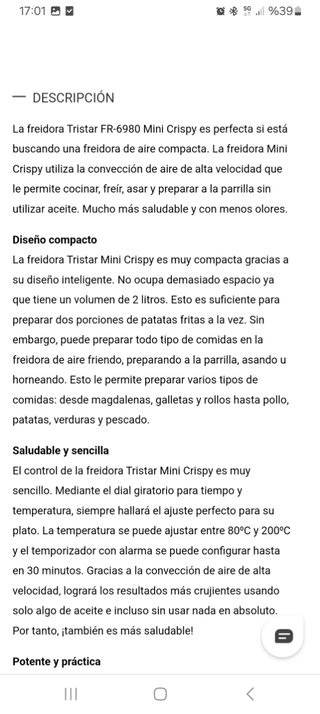 Freidora de aire Mini Tristar