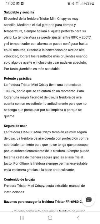 Freidora de aire Mini Tristar