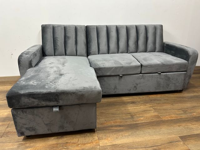 SOFA CHAISELONGUE TERCIOPELO GRIS/NEGRO