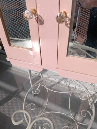 ANTIGUO ARMARIO ROSA MUÑECAS CON PUERTAS ESPEJO