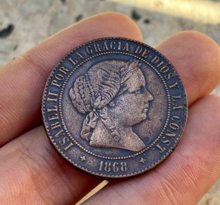 Moneda ISABEL II 5 Cent Escudo 1868 Jubia 