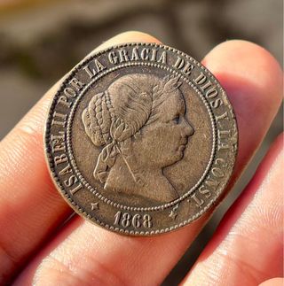 Moneda ISABEL II 5 Cent Escudo 1868 Jubia 