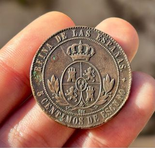 Moneda ISABEL II 5 Cent Escudo 1868 Jubia 