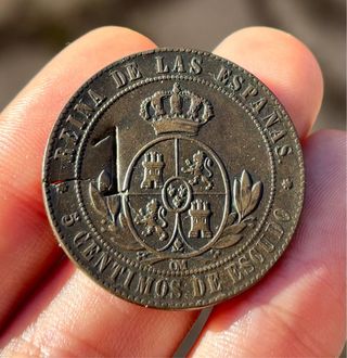 ISABEL II 5 Cent Escudo 1868 Sevilla Resello 1 
