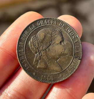 ISABEL II 5 Cent Escudo 1868 Sevilla Resello 1 