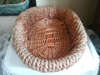 Cesta mimbre y yute 26cm x39cm vintage,antigua