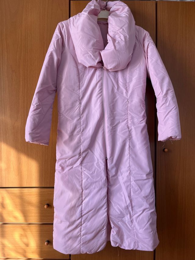 Piumino lungo col collo alto donna rosa