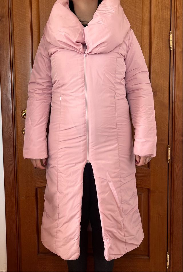 Piumino lungo col collo alto donna rosa