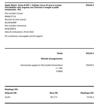 Apple watch serie 8 45mm acciaio 4g