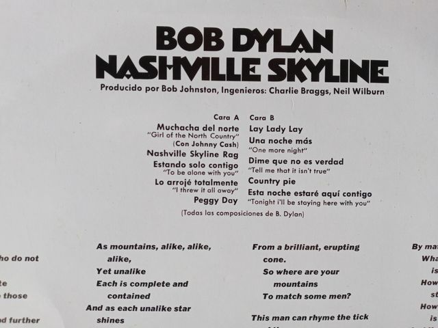 Bob Dylan. Nashville Skyline. LP 1985.
