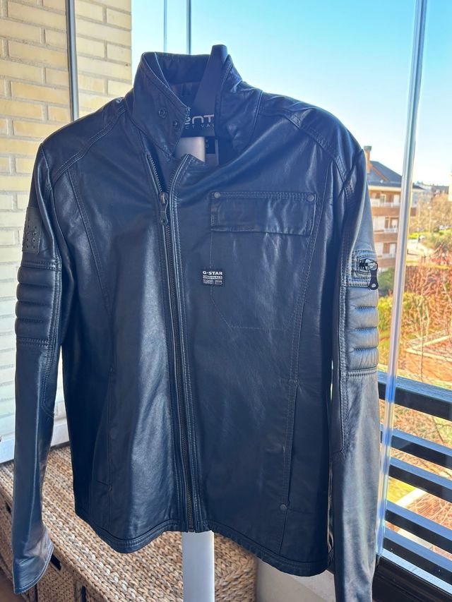 Cazadora biker Gstar cuero azul 