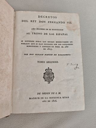 libro antiguo sobre Fernando VII