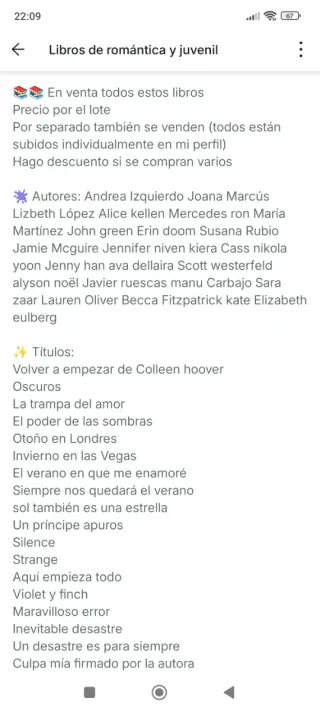 Literatura romántica Precio aproximado por unidad!