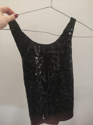 Top brillo lentejuelas S negro para fiesta