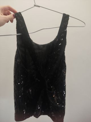 Top brillo lentejuelas S negro para fiesta