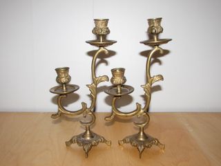 Par candelabros dobles mesa metal bronce latón