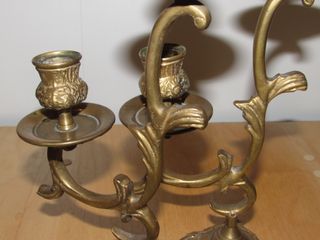 Par candelabros dobles mesa metal bronce latón