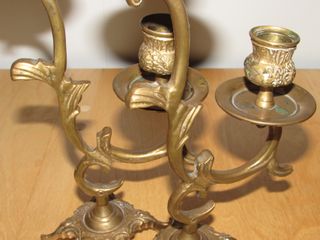 Par candelabros dobles mesa metal bronce latón