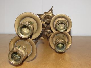 Par candelabros dobles mesa metal bronce latón