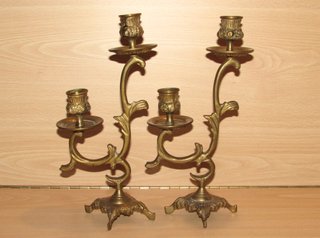Par candelabros dobles mesa metal bronce latón