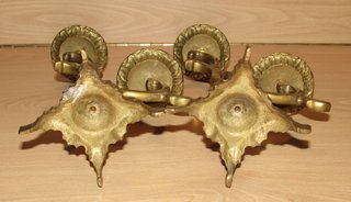 Par candelabros dobles mesa metal bronce latón