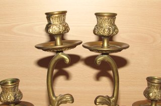 Par candelabros dobles mesa metal bronce latón