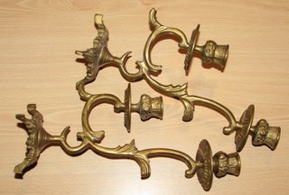 Par candelabros dobles mesa metal bronce latón