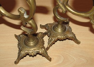 Par candelabros dobles mesa metal bronce latón