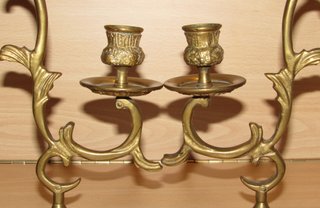 Par candelabros dobles mesa metal bronce latón