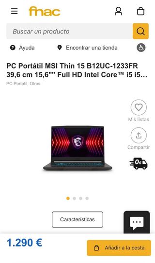 PC Portátil MSI Thin 15 B12UC 512GB 15.6 FHD Nuevo