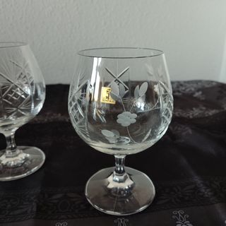 5 COPAS VINAGE CRISTAL TALLADO ESMERILADO