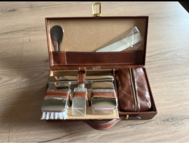 Cofanetto vintage beauty case pelle, collezionismo