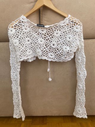 bolero de crochet de flores blanca tal