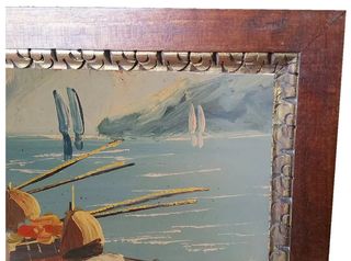 Quadro Olio su tavola Paesaggio marino con cornice