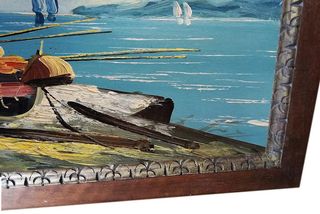 Quadro Olio su tavola Paesaggio marino con cornice