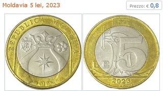 Moneta 5 Lei Moldavia 2023 bellissima