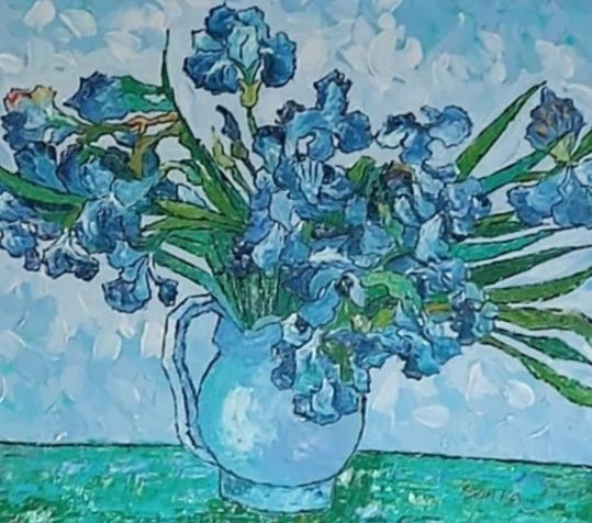 Cuadro al oleo jarrón lirios Van Gogh